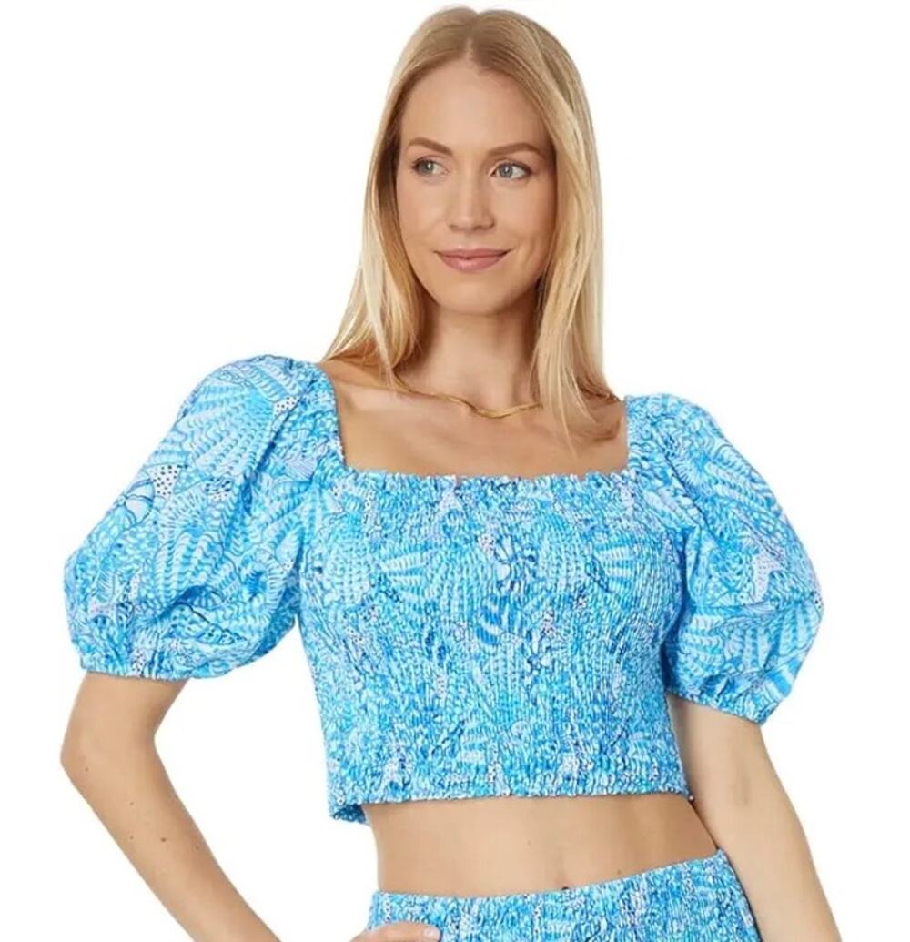 Lilly Pulitzer Women's Blouse Top Only Aston Smocked Like New L